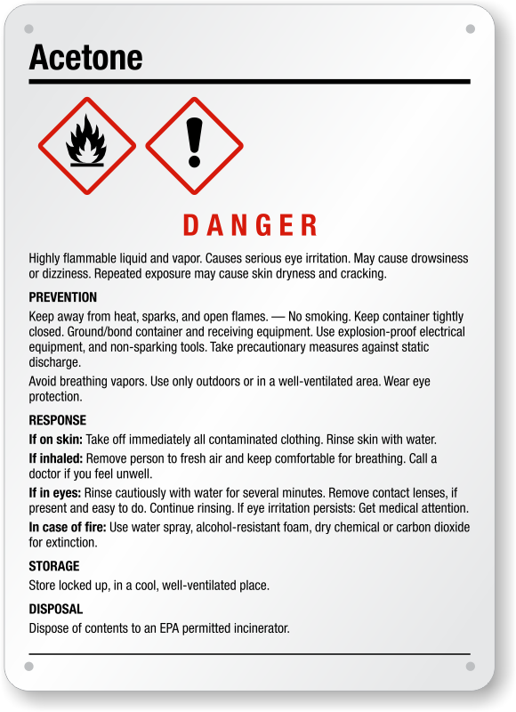 Acetone Danger GHS Chemical Sign Highly Flammable, SKU GHS001S