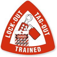 Lock Out Tag Out Trained Triangle Hard Hat Decal