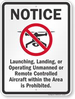Unmanned Remote Controlled Aircraft Prohibited Drone Sign