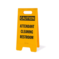 Attendant Cleaning Restroom Caution Standing Floor Sign
