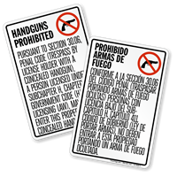 Bilingual Texas Handguns Prohibited Sign Section 30.06