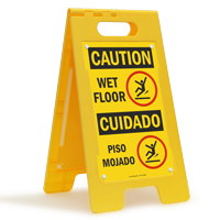 Bilingual Caution Wet Floor Piso Mojado Standing Sign