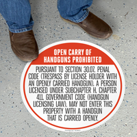 Texas 30.07 Open Carry Prohibited Floor Sign English
