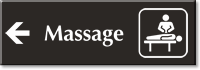Massage Engraved Sign Masseur and Left Arrow Symbol